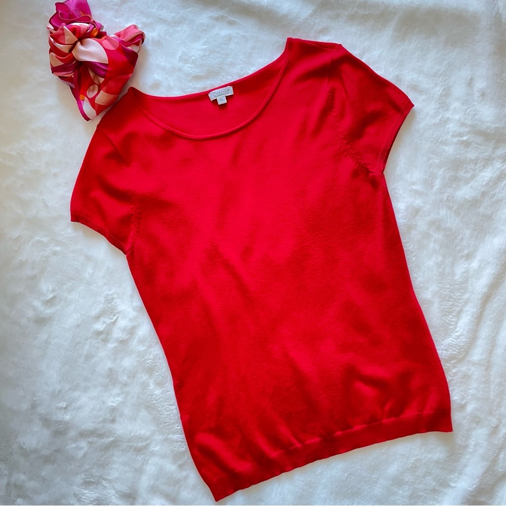 Solar Womens Red Short Sleeve Top Blouse Size XL